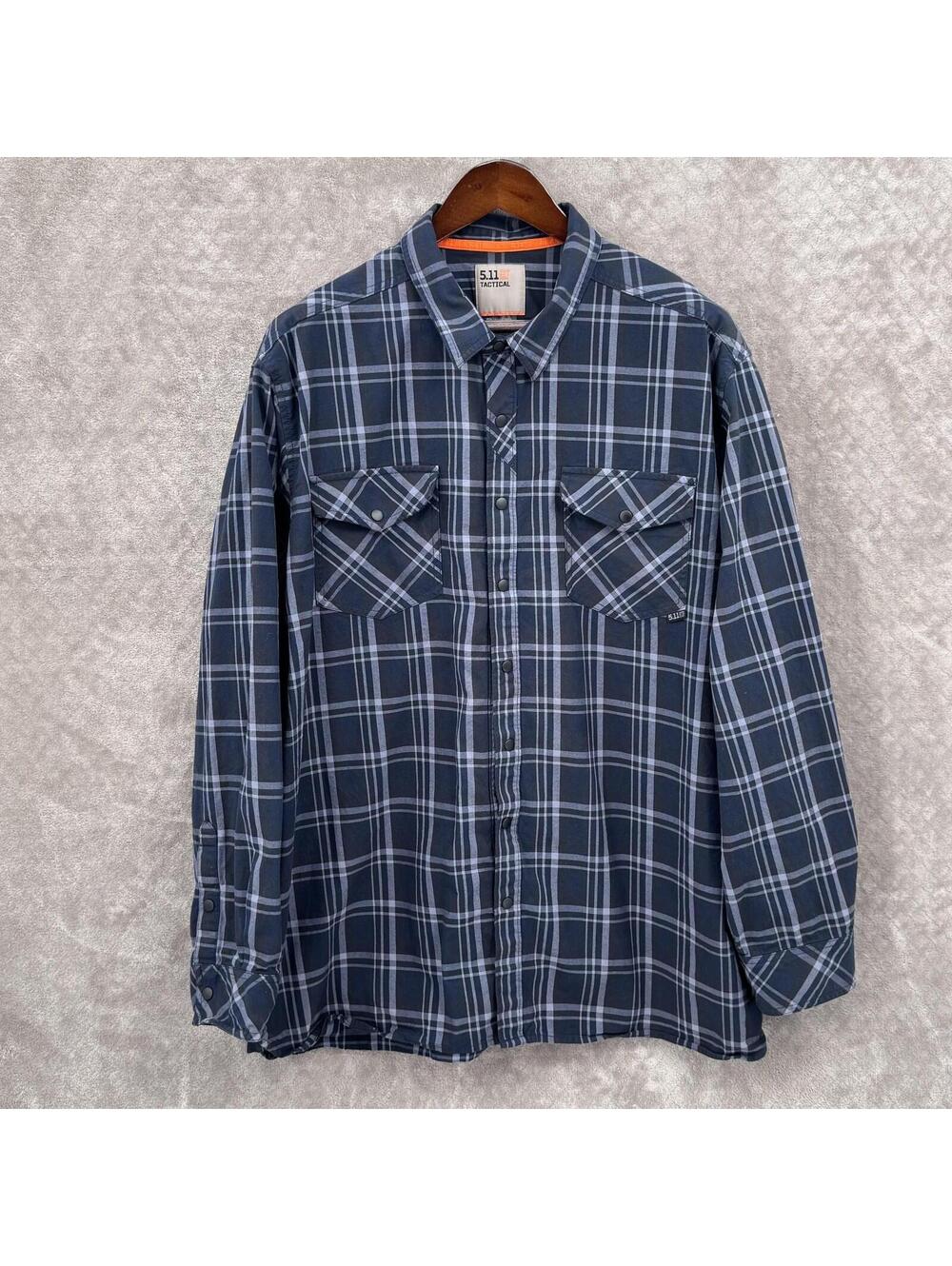 5.11 Tactical Shirt Mens 2XL Blue Plaid Long Sleeve Snap Front Pockets Workwear